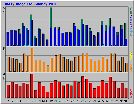 Daily usage for January 2007